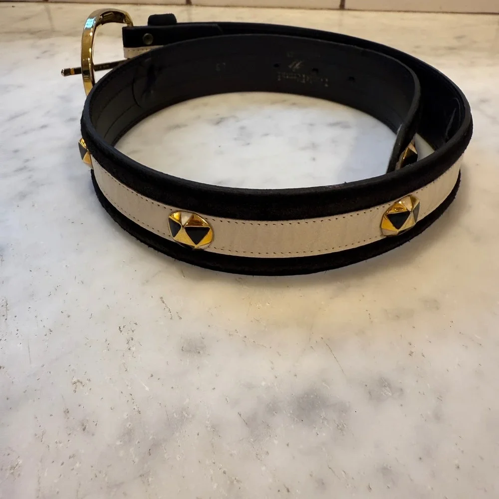 Louis Feraud Studded Belt Gold Buckle Black Suede‎ Leather Belt Size 36